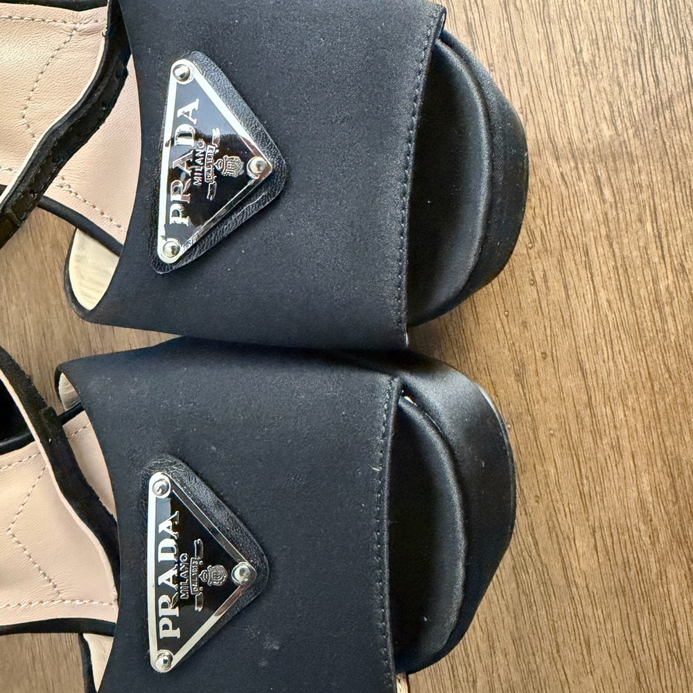 Prada Black Satin Platform Sandal Heels - Picture 3 of 4